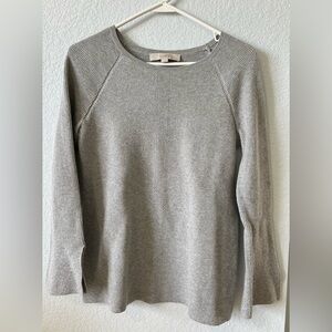 LOFT Light Gray Ribbed Crewneck Sweater Size XS